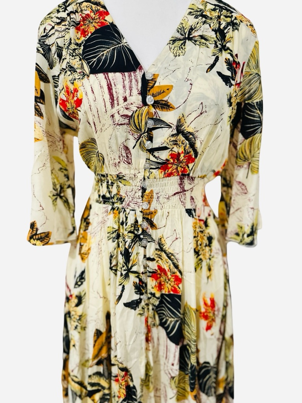 Women’s Button Front Botanical Midi Dress (Fully Lined) - Medium, New